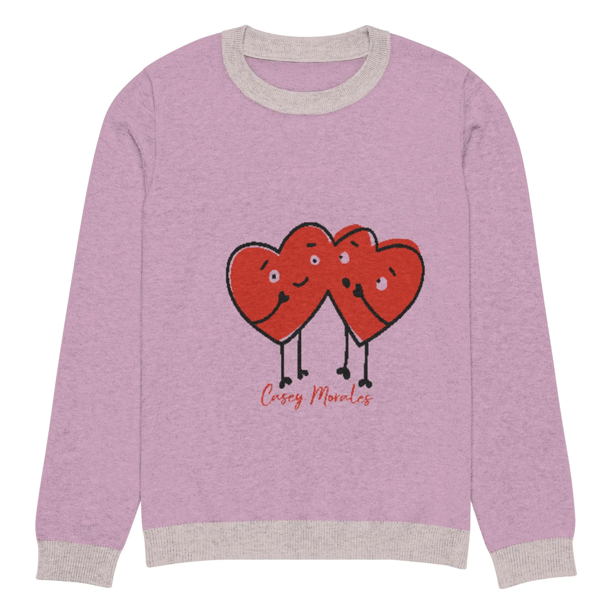 Knitted crew neck sweater: Hearts in Love