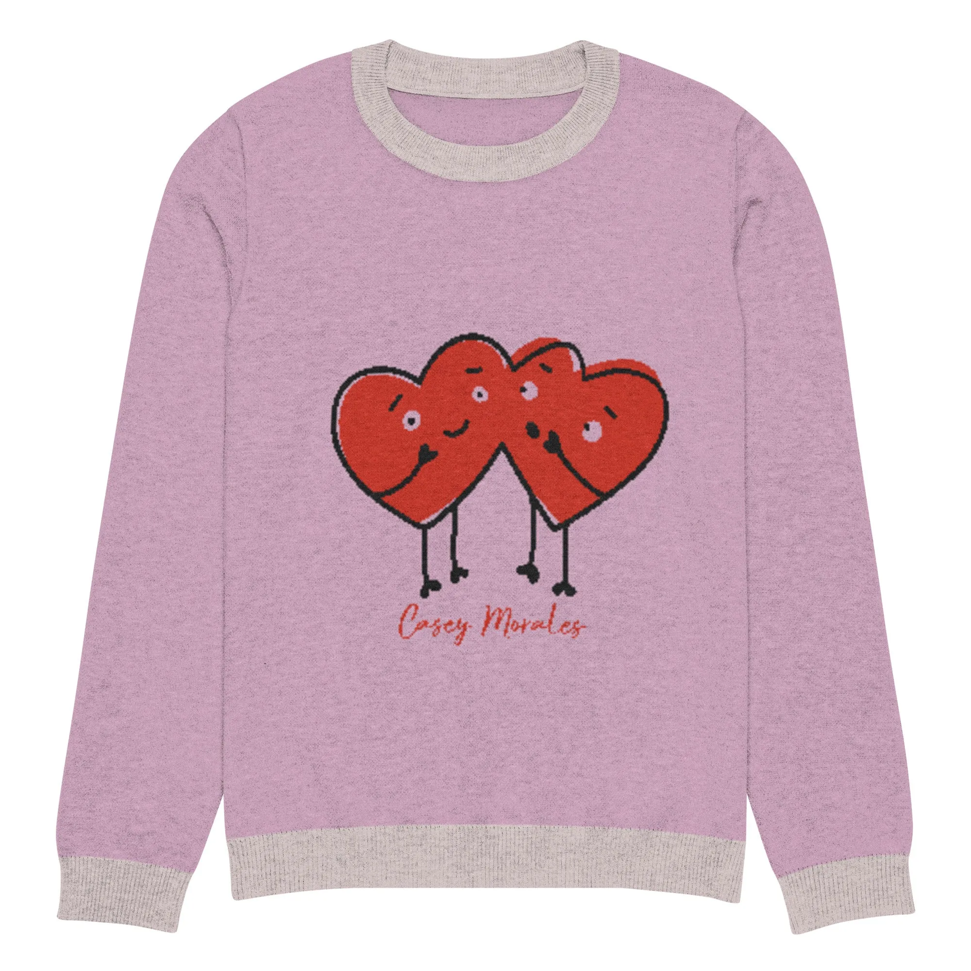 Knitted crew neck sweater: Hearts in Love