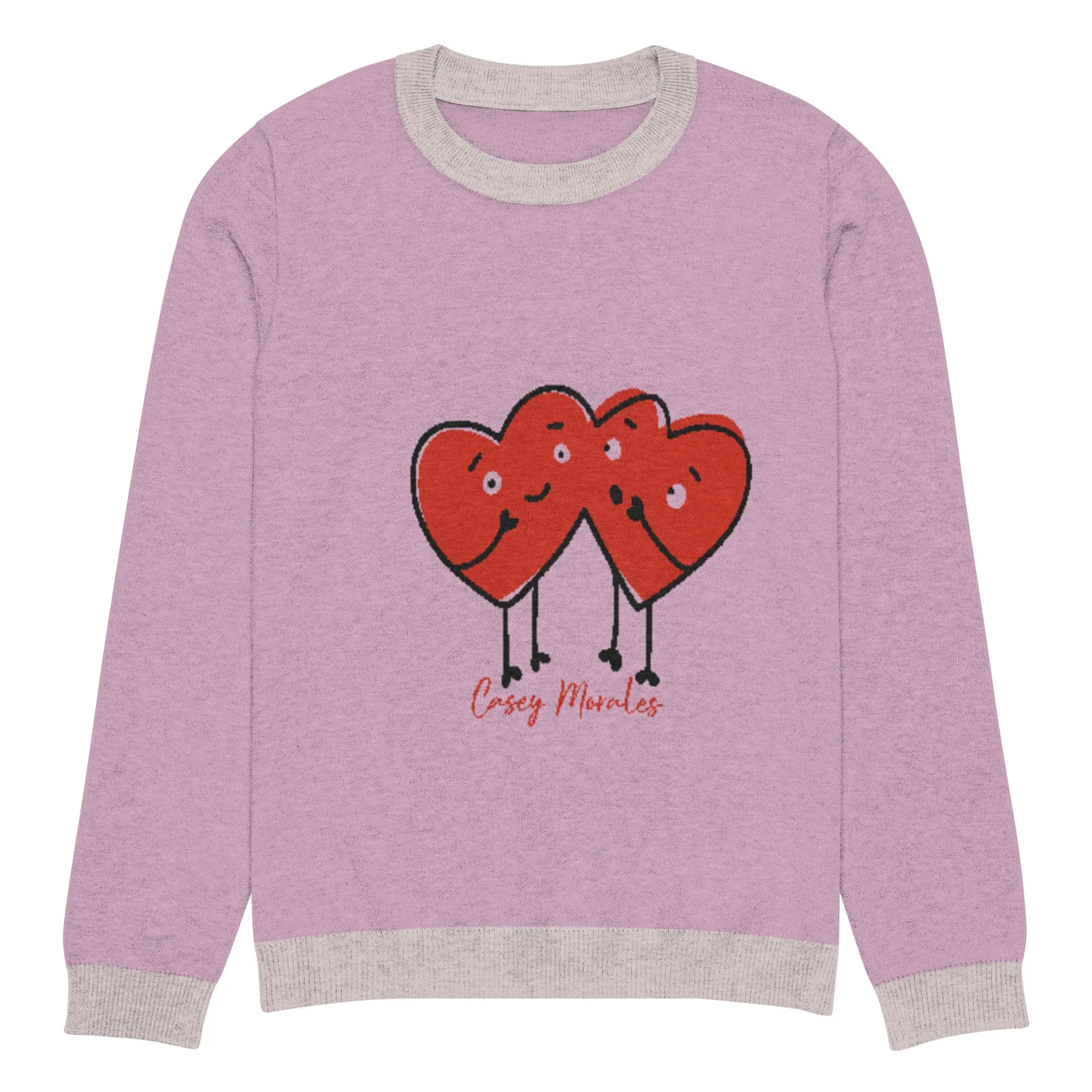 Knitted crew neck sweater: Hearts in Love