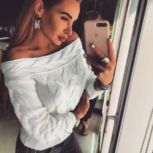 Knitted Off Shoulder Sweater Casual Soft Loose Pullovers