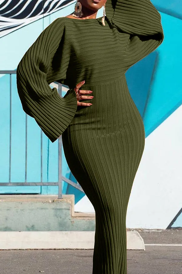 Knitted Trumpet Sleeve Bodycon Dress