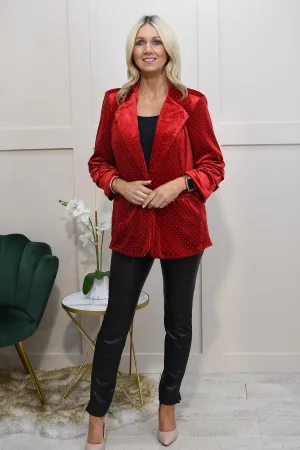 Kyla Scarlett Velvet Blazer With Diamante Shimmer-50210V