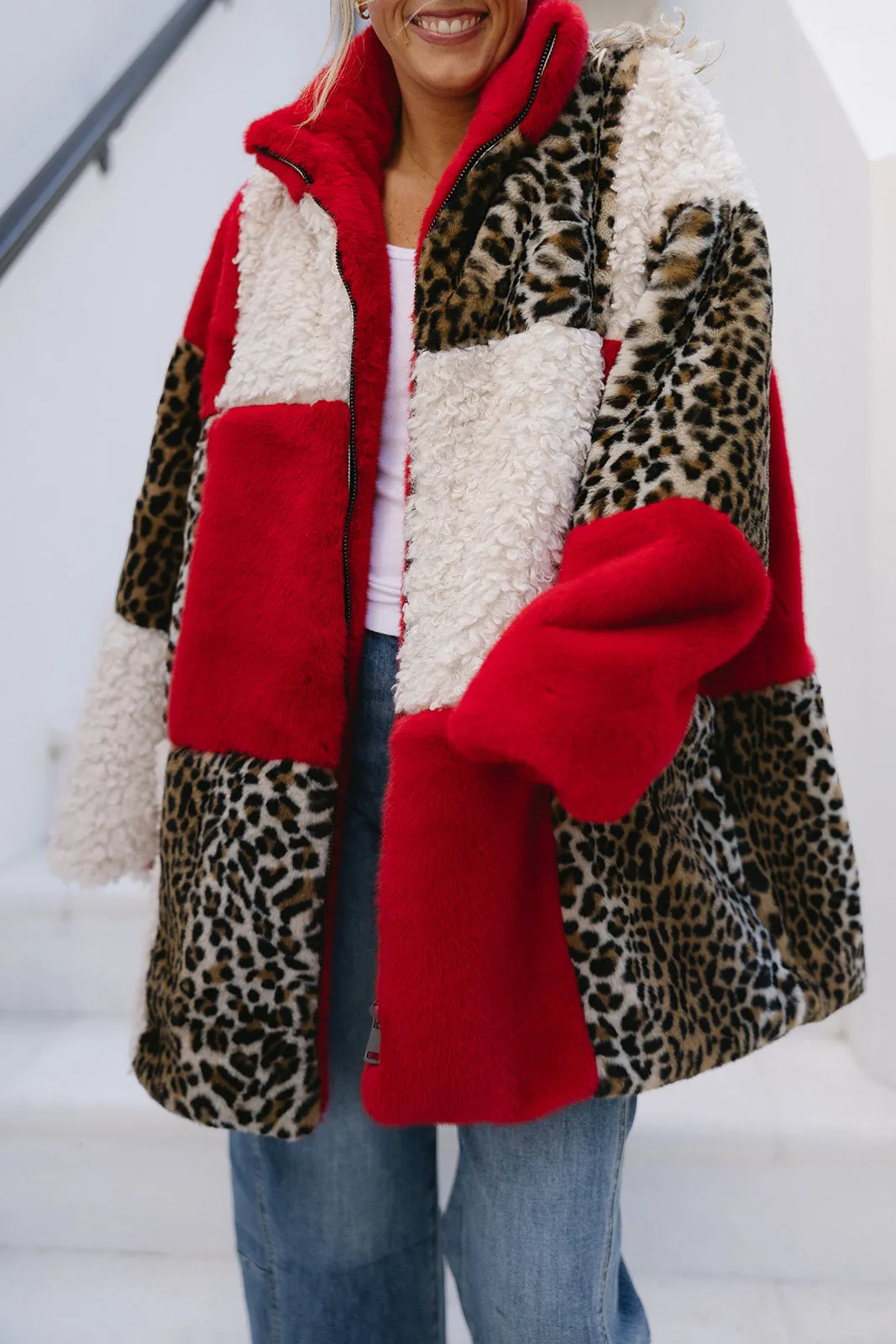 Layna Leopard Print Coat - Red