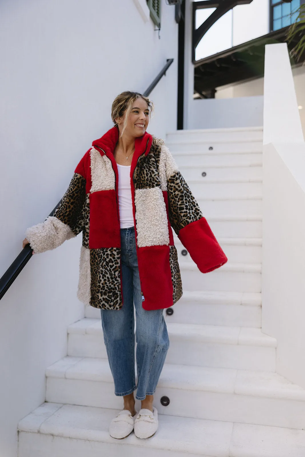 Layna Leopard Print Coat - Red