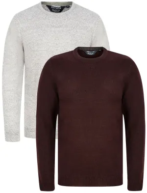 Lindsay (2 Pack) Marled Knitted Crew Neck Jumpers in Burgundy & Black Twist / Mid Grey Marl & Optic White Twist - Kensington Eastside