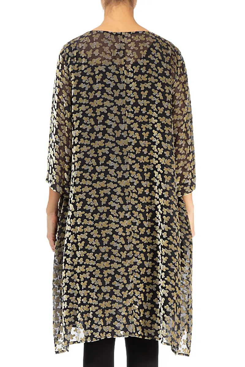 Loose Devoré Petals Gold Silk Velvet Tunic