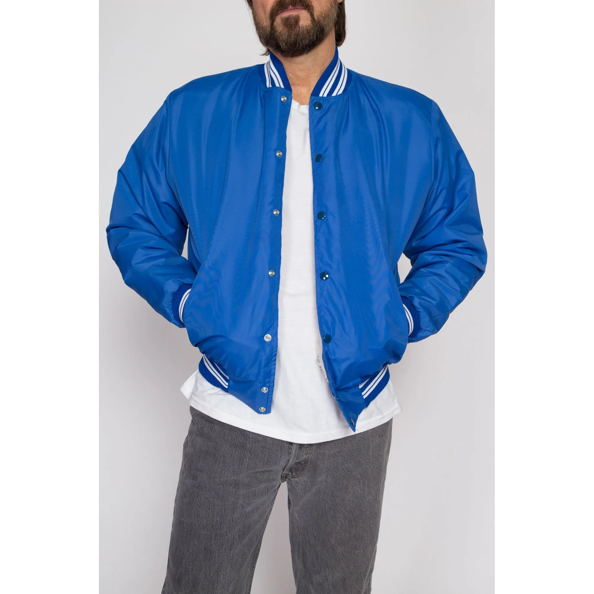 Medium 80s Blue Shearling Lined Varsity Jacket