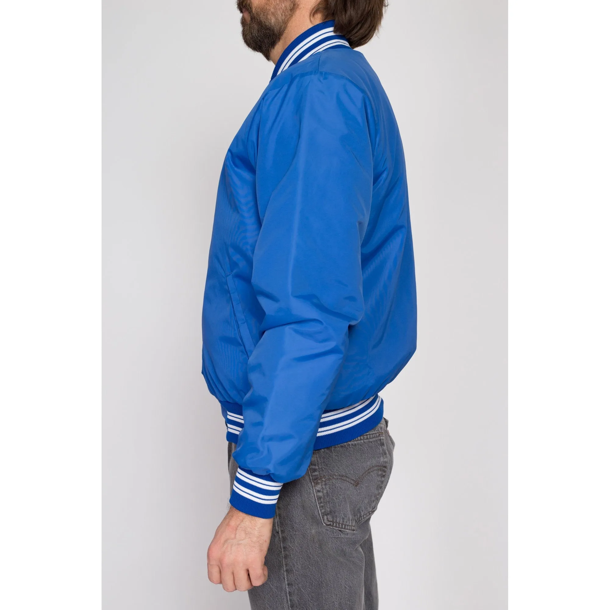 Medium 80s Blue Shearling Lined Varsity Jacket