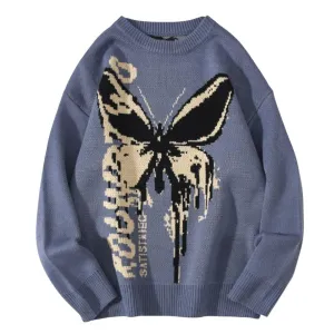 Melting Butterfly Print Women's Jumper: Retro fashion print knitwear