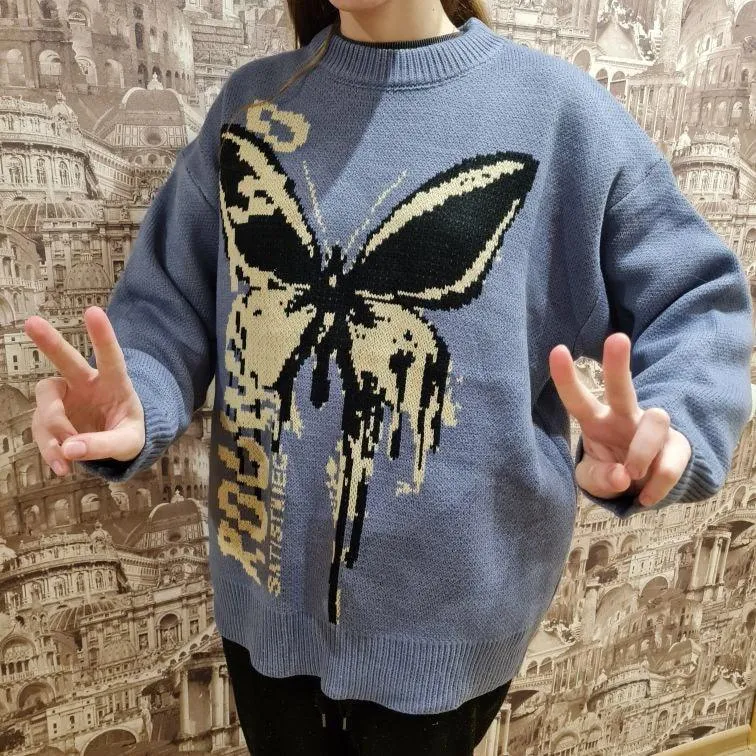 Melting Butterfly Print Women's Jumper: Retro fashion print knitwear