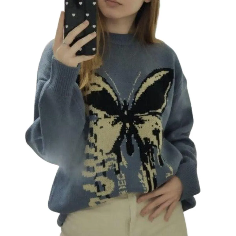 Melting Butterfly Print Women's Jumper: Retro fashion print knitwear