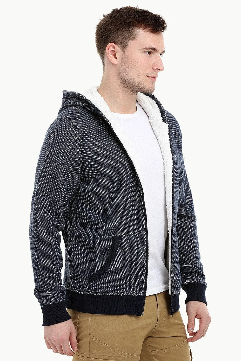 Men's Navy Fleece Sherpa Lined Hoodie