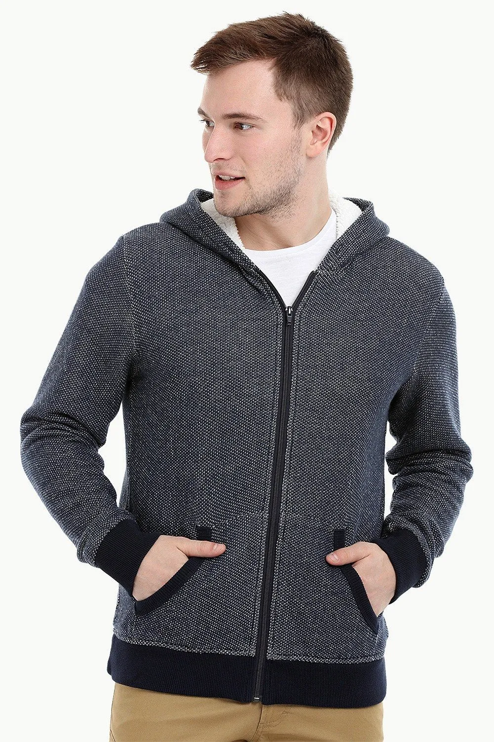 Men's Navy Fleece Sherpa Lined Hoodie