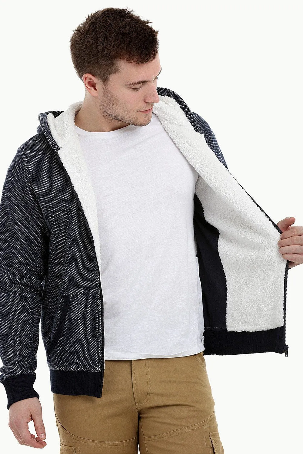 Men's Navy Fleece Sherpa Lined Hoodie