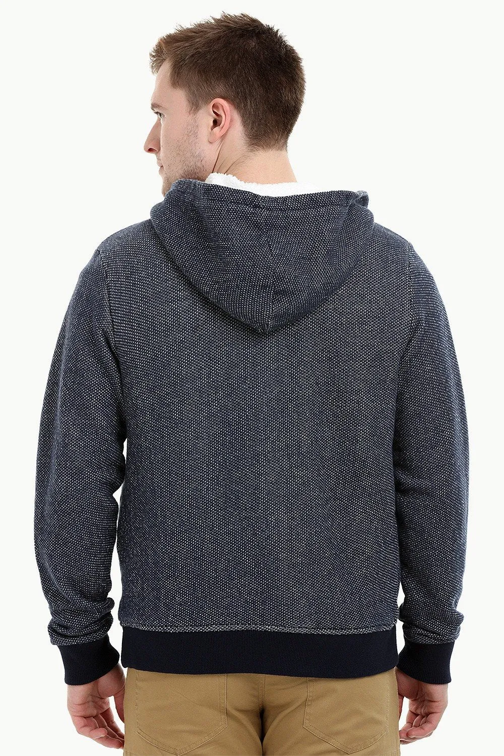 Men's Navy Fleece Sherpa Lined Hoodie