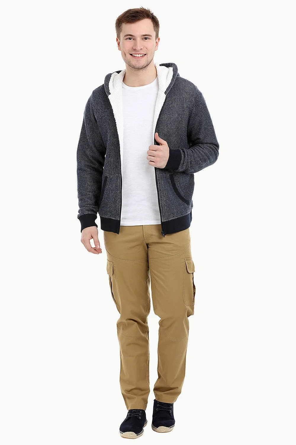 Men's Navy Fleece Sherpa Lined Hoodie