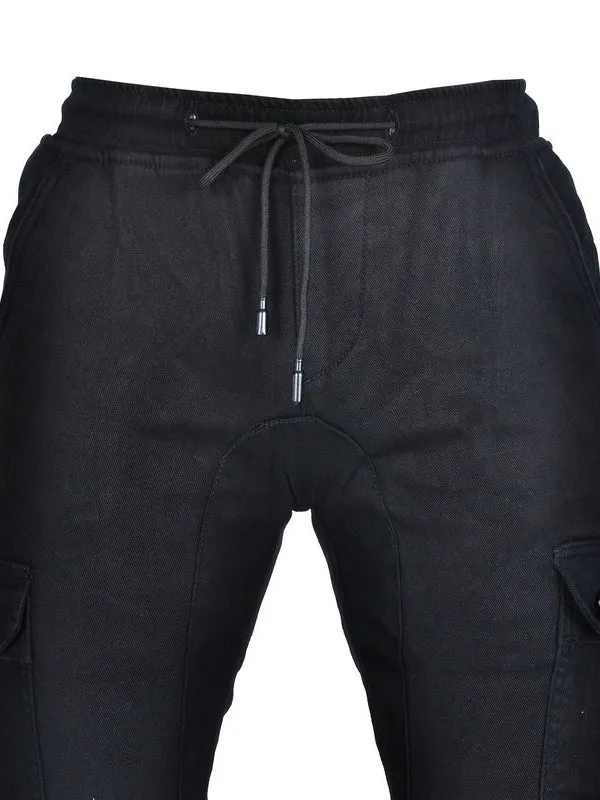 Men’s Winter Fleece-Lined Elastic Cargo Pants with Black Silicone Knee & Hip Protectors