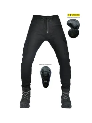 Men’s Winter Fleece-Lined Elastic Cargo Pants with Black Silicone Knee & Hip Protectors