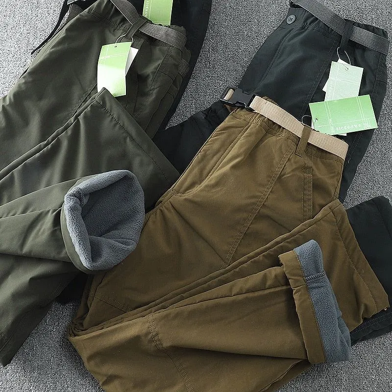 Men's Winter Thick Fleece Casual Pants Cotton Military Tactical Baggy Cargo Pant Double Layer Thermal Trousers