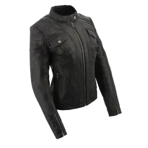 Milwaukee Leather SFL2806 Women's 'Quilted' Black Mandarin Scuba Collar Fashion Casual Leather Jacket