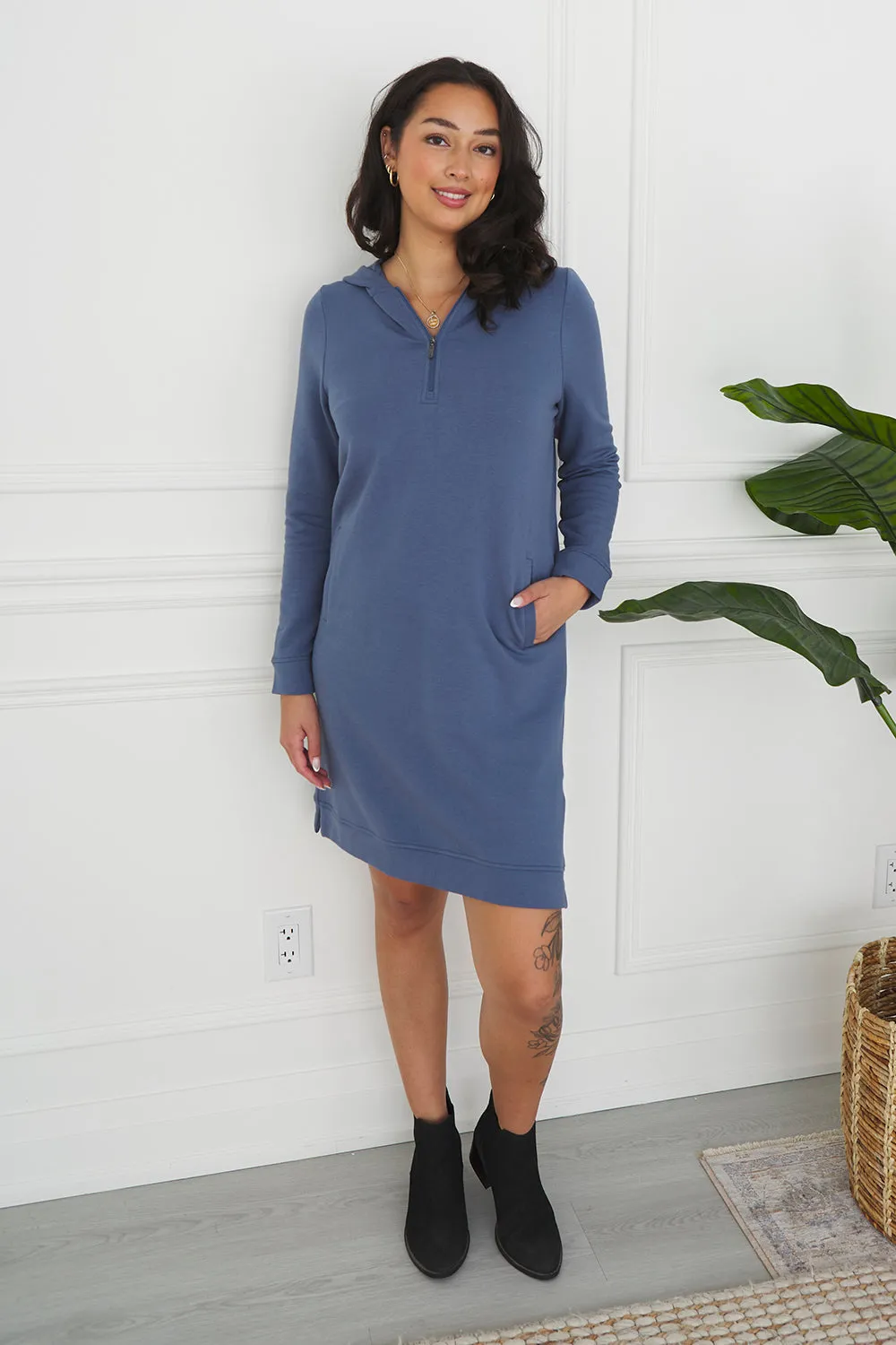 Mina Bamboo Hoodie Dress - Slate Blue