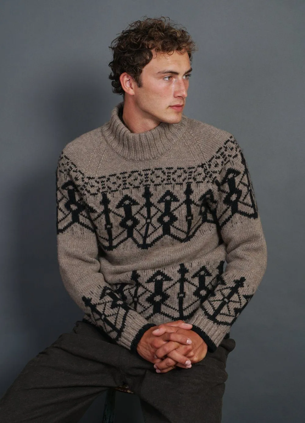 NORMANN | Pattern Knit Sweater | Stone/Coal