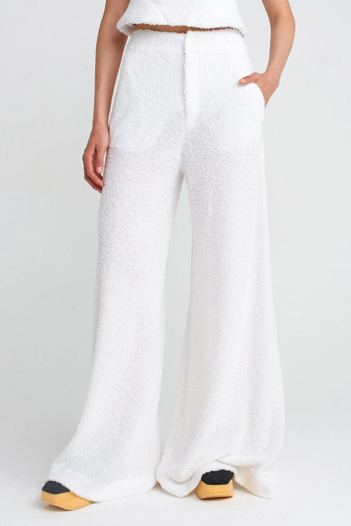 Nu Towel Fabric Wide-Leg Pants Off White