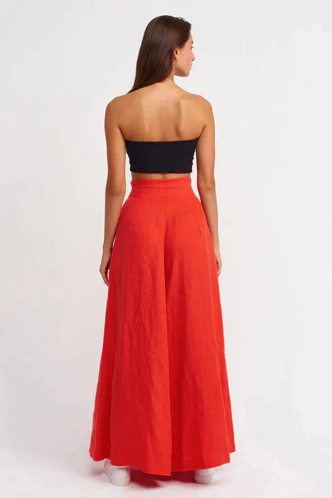 Nu Wide Leg Trousers With Pleated Waist Red