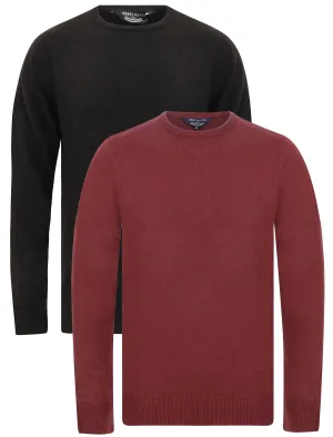 Otter (2 Pack) Soft Cashmillon Knitted Crew Neck Jumpers in Black / Zinfandel - Kensington Eastside