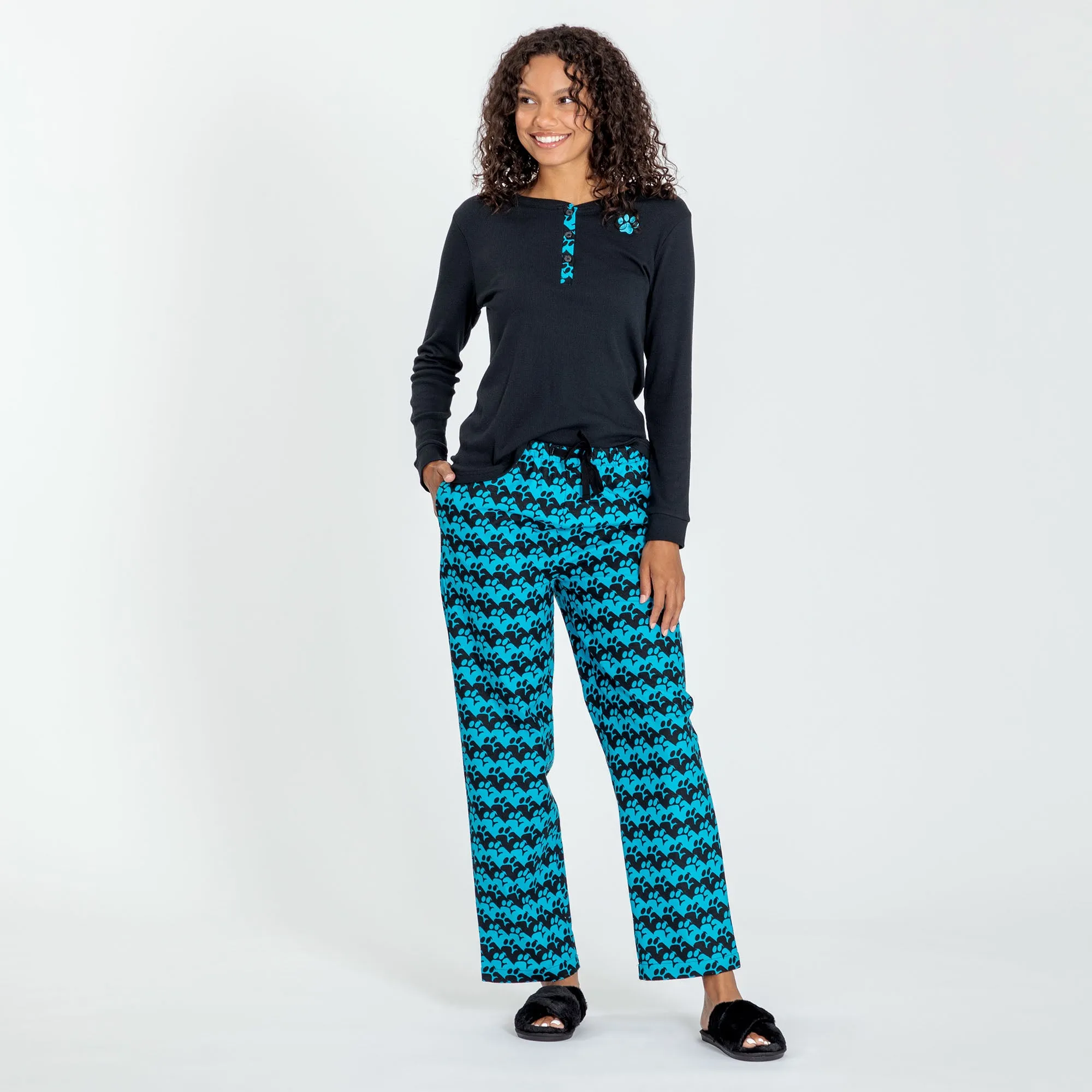 Paw Print Thermal & Flannel Pajama Set