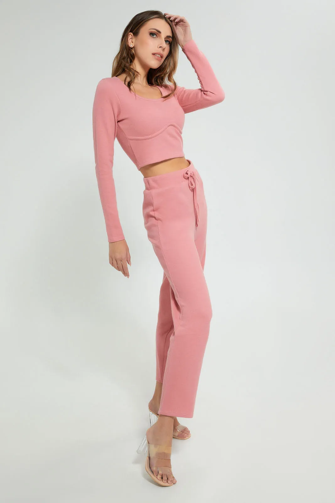 Pink Knitted Textured Pullover