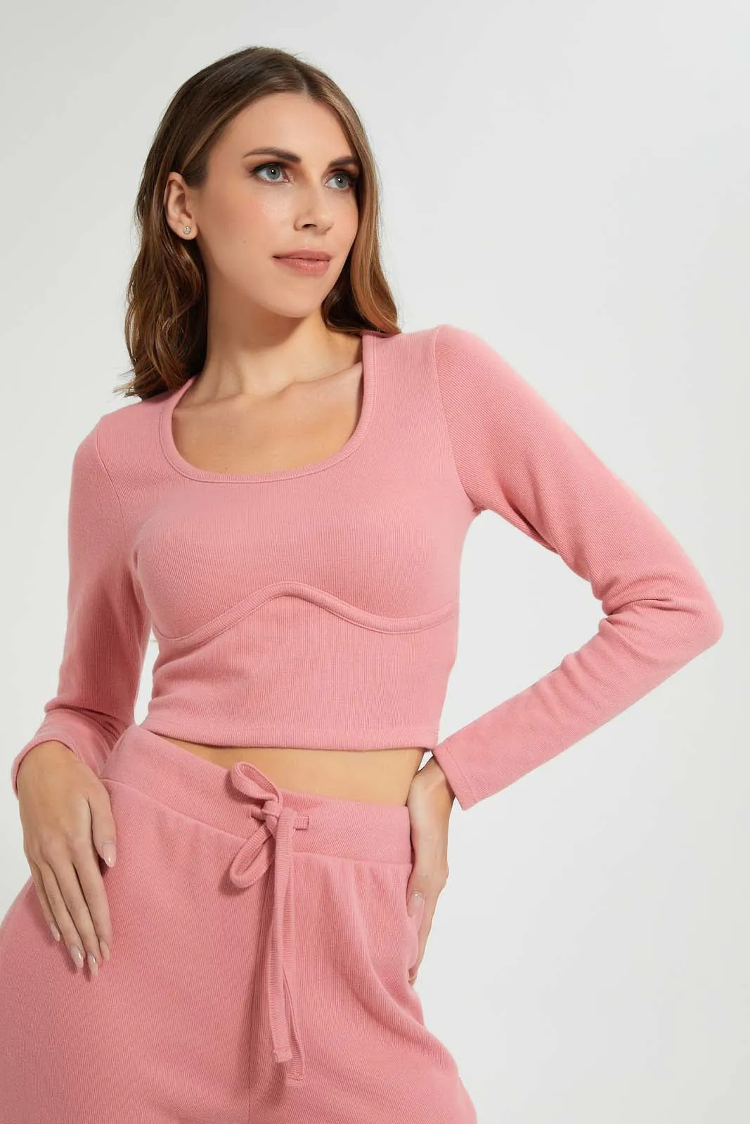 Pink Knitted Textured Pullover