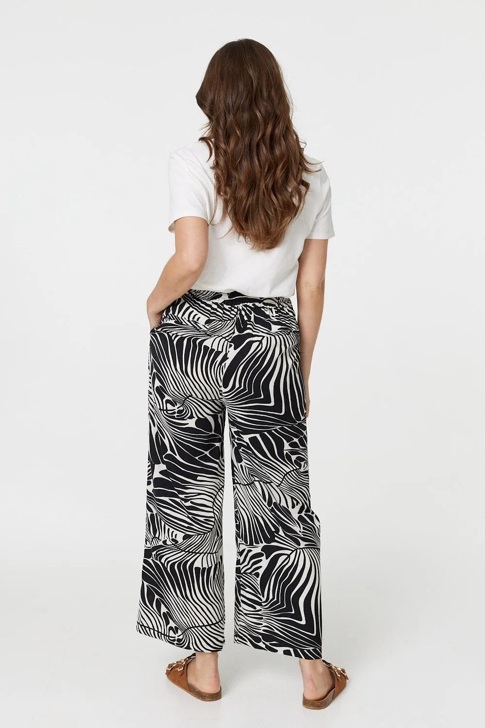 Printed High Waisted Wide Leg Trousers