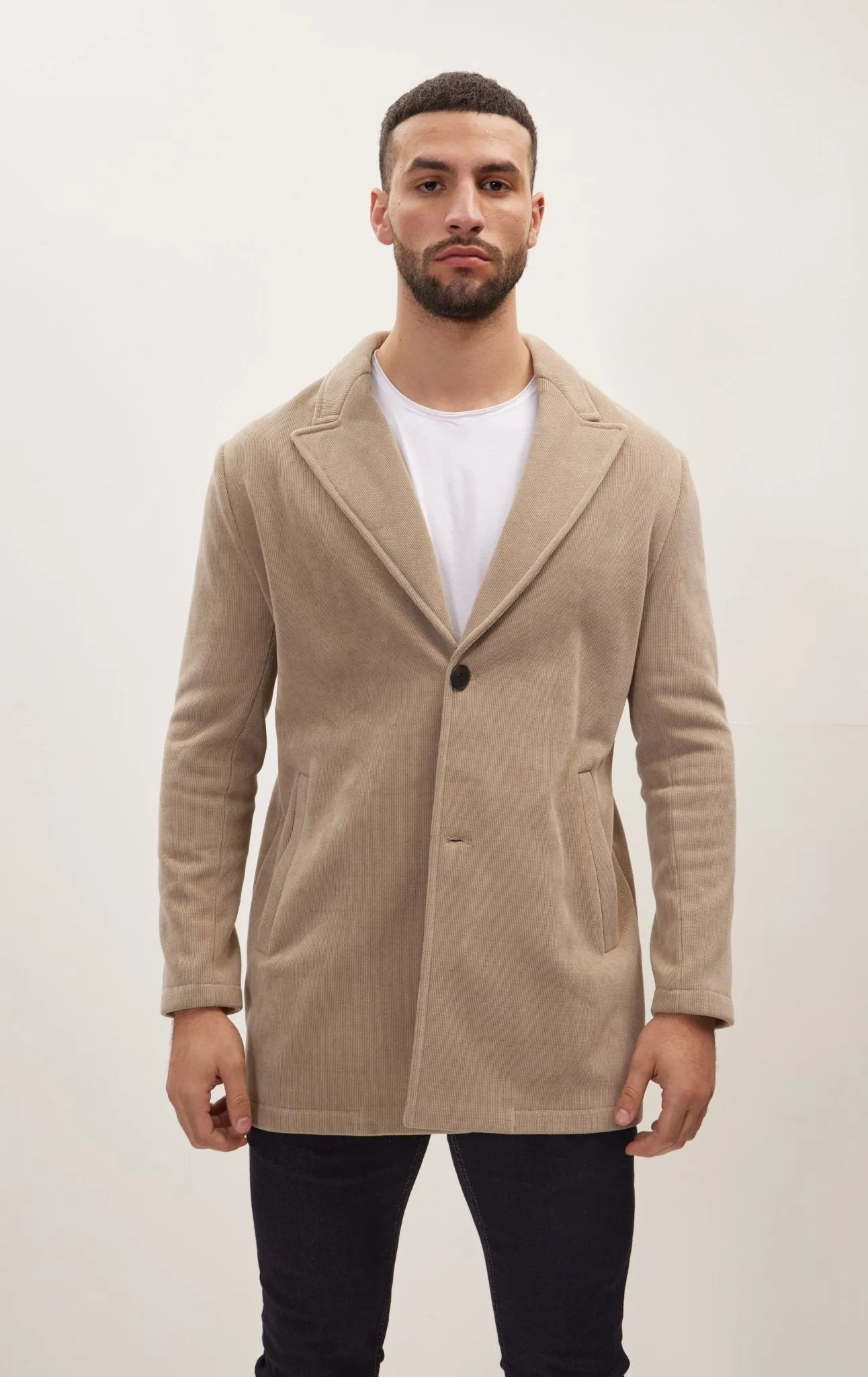 Relaxed Corduroy Button Closure Jacket - Beige