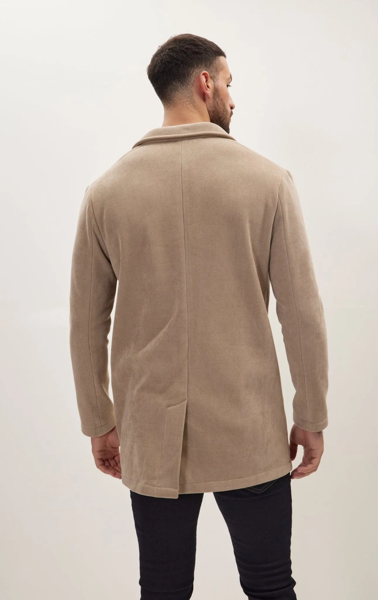 Relaxed Corduroy Button Closure Jacket - Beige