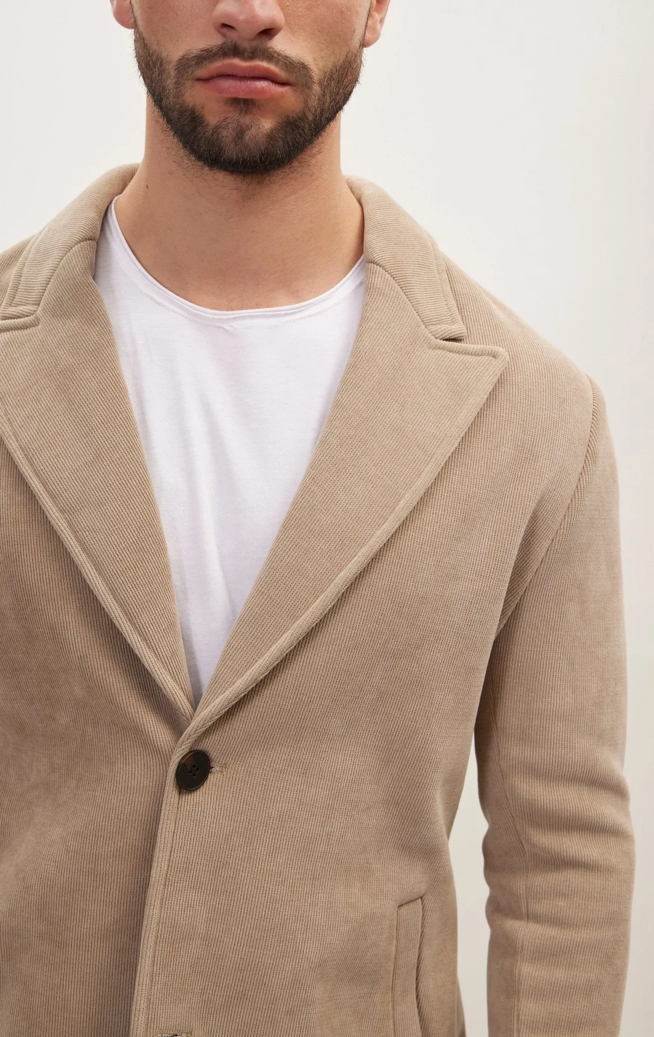 Relaxed Corduroy Button Closure Jacket - Beige