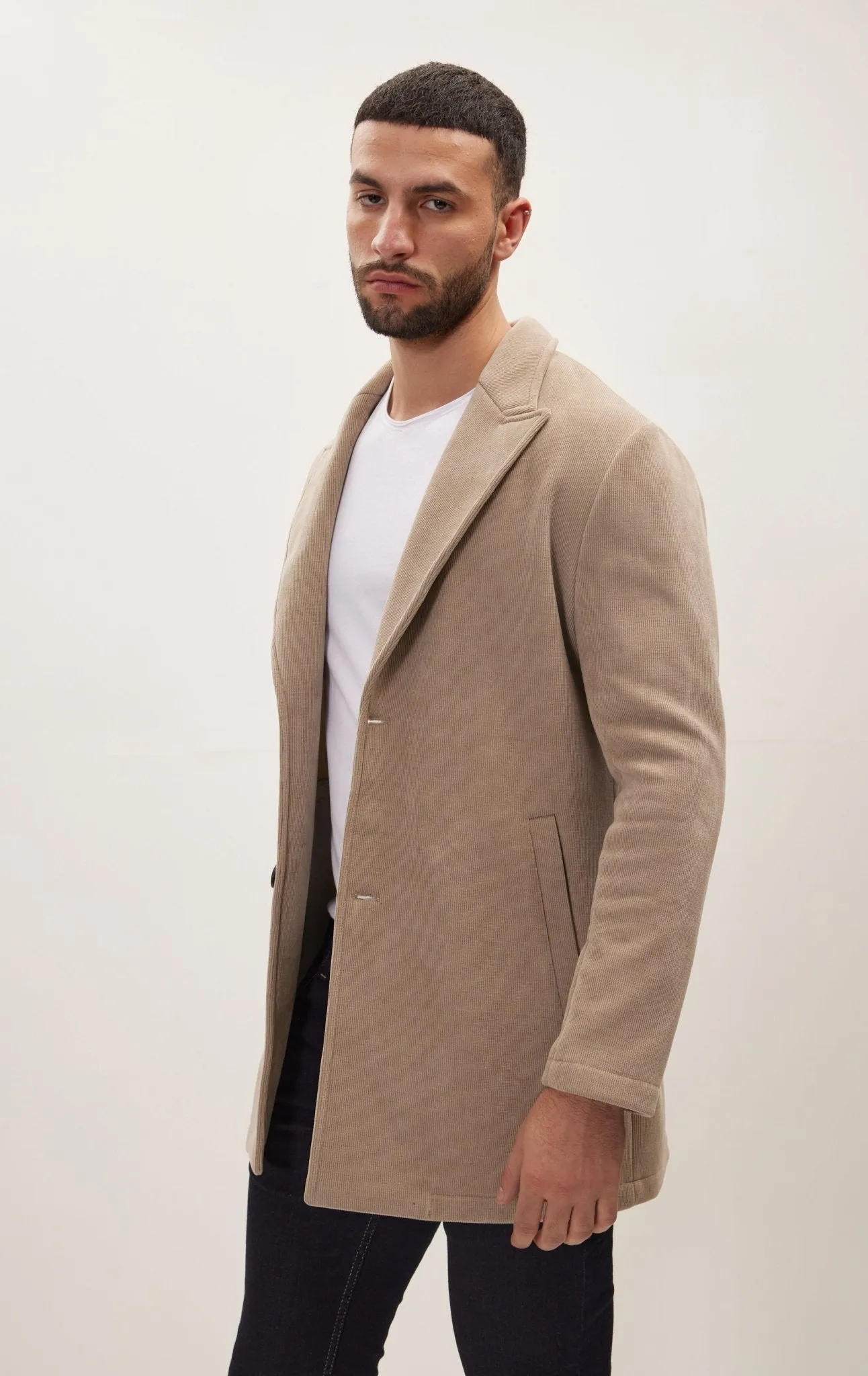 Relaxed Corduroy Button Closure Jacket - Beige