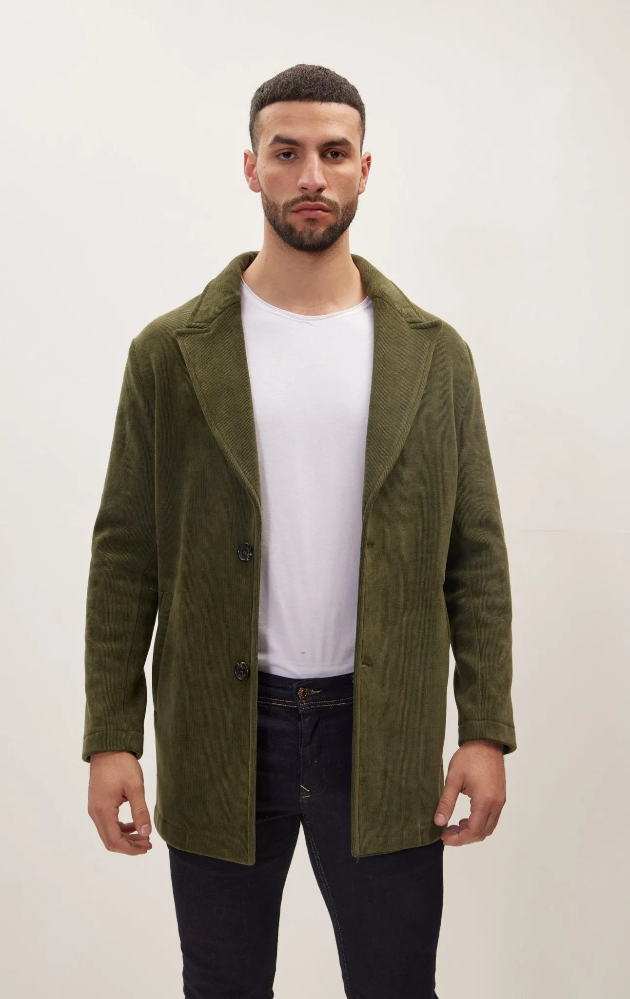 Relaxed Corduroy Button Closure Jacket - Khaki