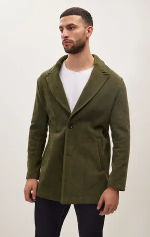 Relaxed Corduroy Button Closure Jacket - Khaki