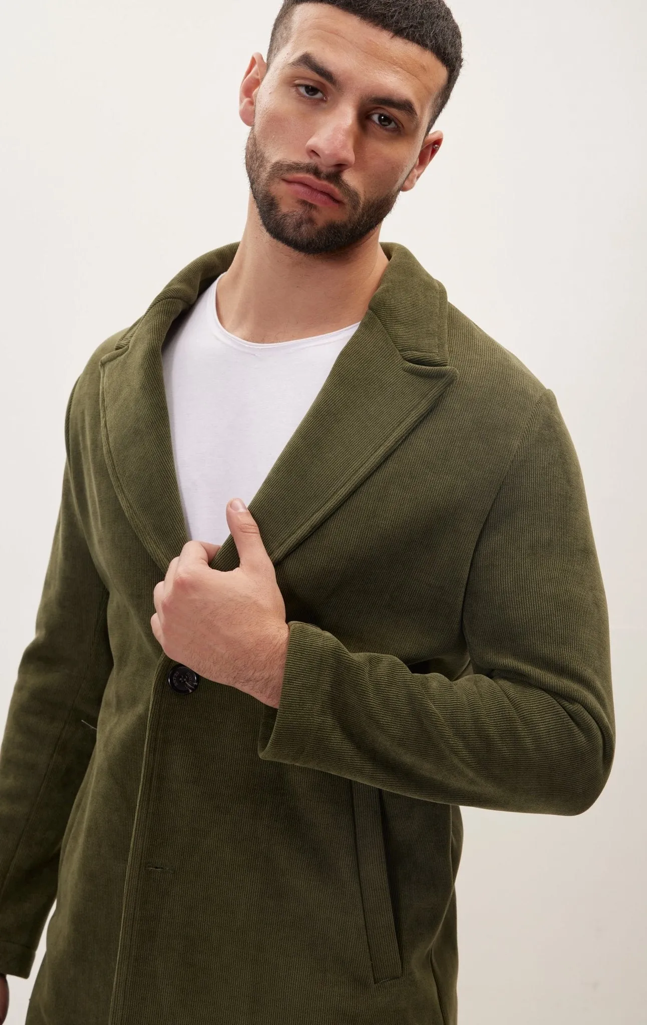 Relaxed Corduroy Button Closure Jacket - Khaki