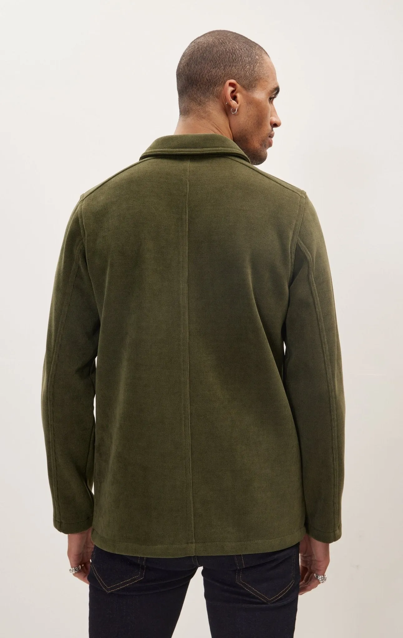 Relaxed Corduroy Button Closure Jacket - Light Green