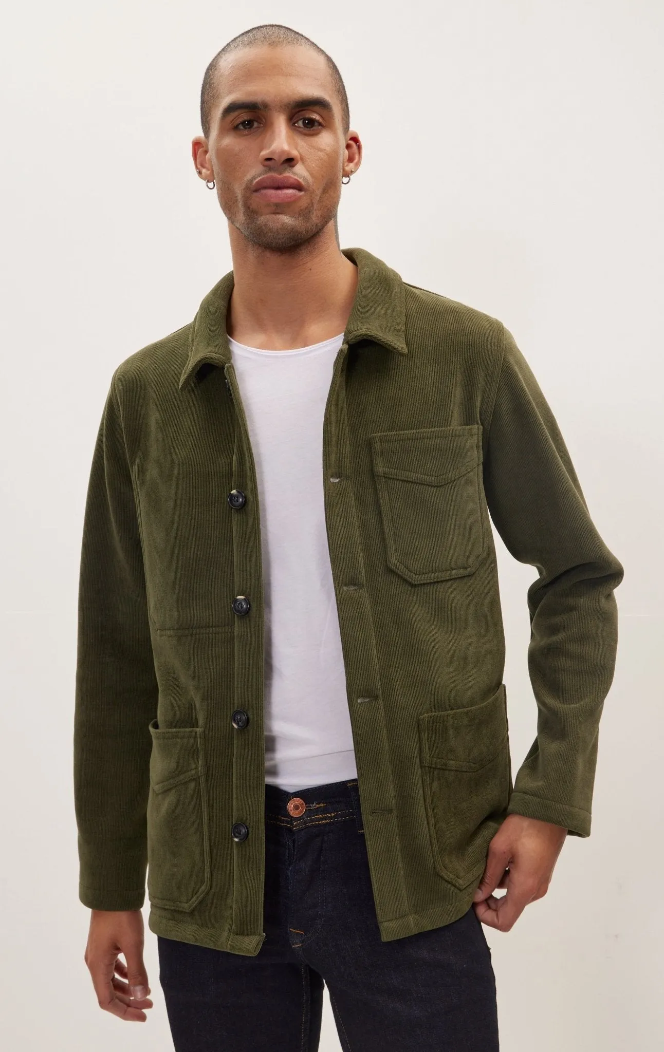 Relaxed Corduroy Button Closure Jacket - Light Green