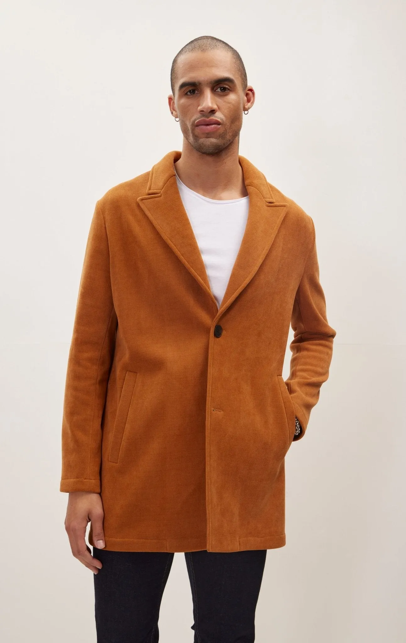 Relaxed Corduroy Button Closure Jacket - Tile