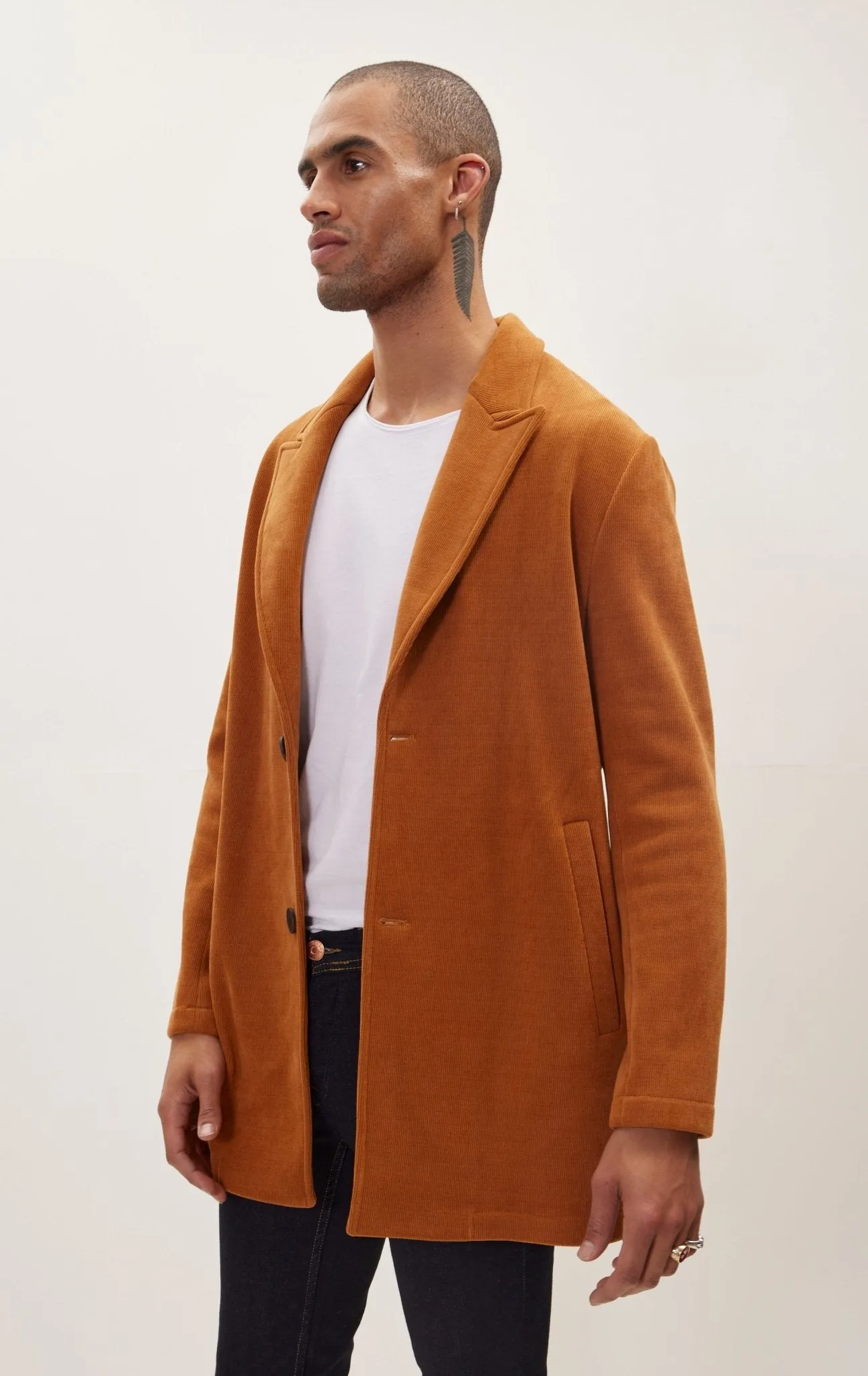 Relaxed Corduroy Button Closure Jacket - Tile