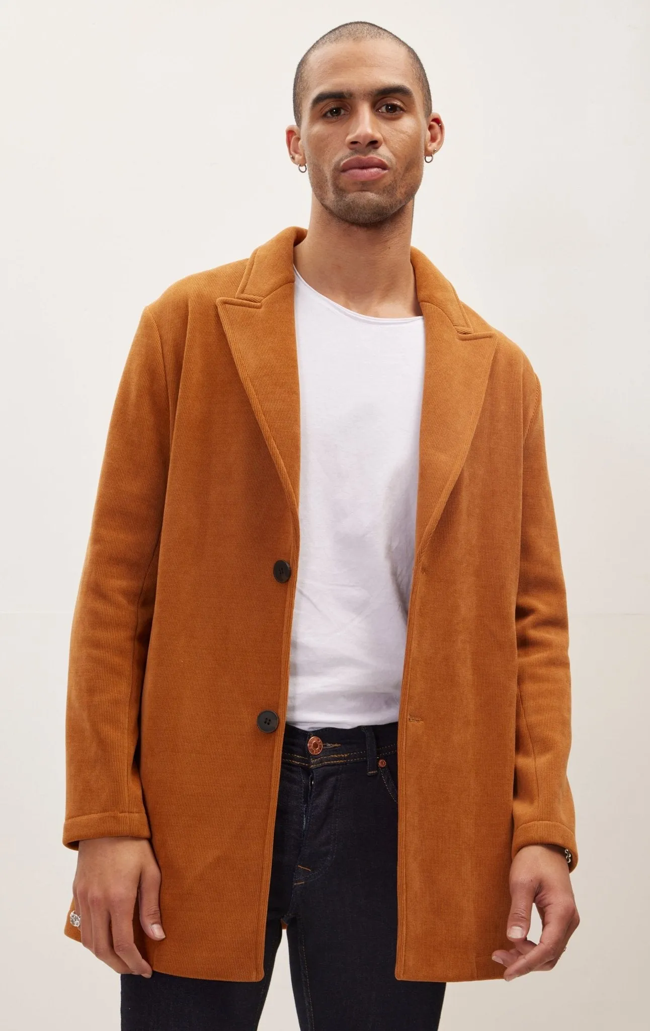 Relaxed Corduroy Button Closure Jacket - Tile