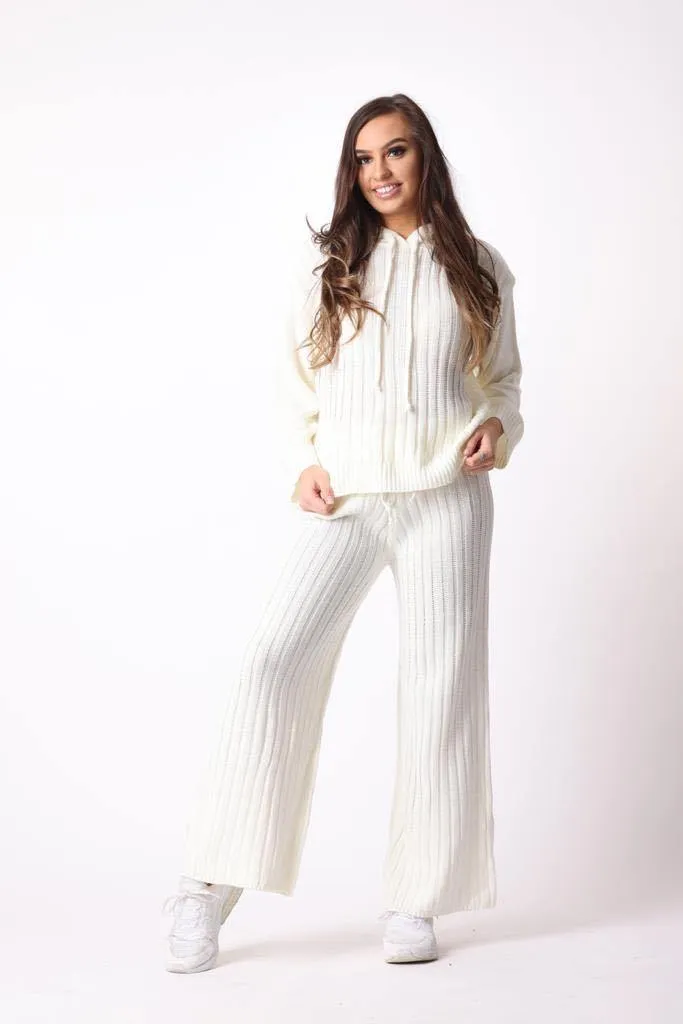 Ribbed Wide Leg Trousers in White