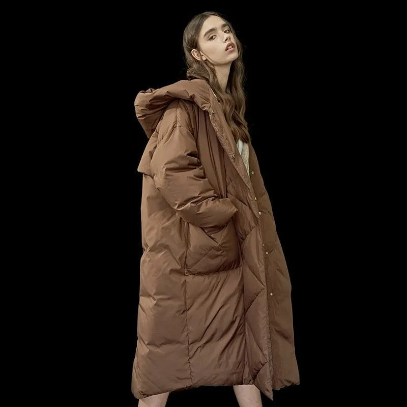 S- 7XL Winter Oversize Warm Duck Down Coat Female X-Long Down Warm Jacket Hooded Cocoon Style