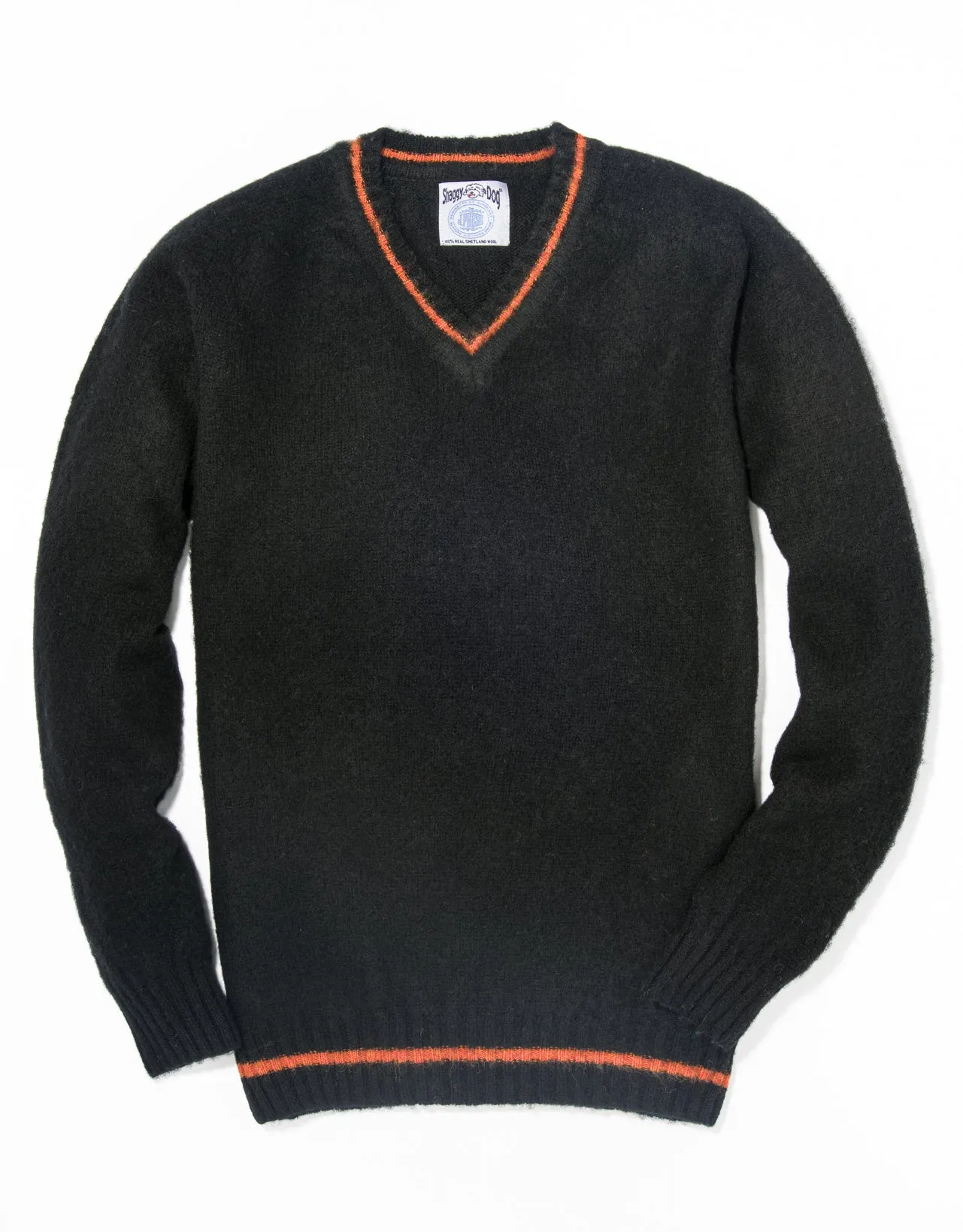 SHAGGY DOG V-NECK SWEATER BLACK - TRIM FIT