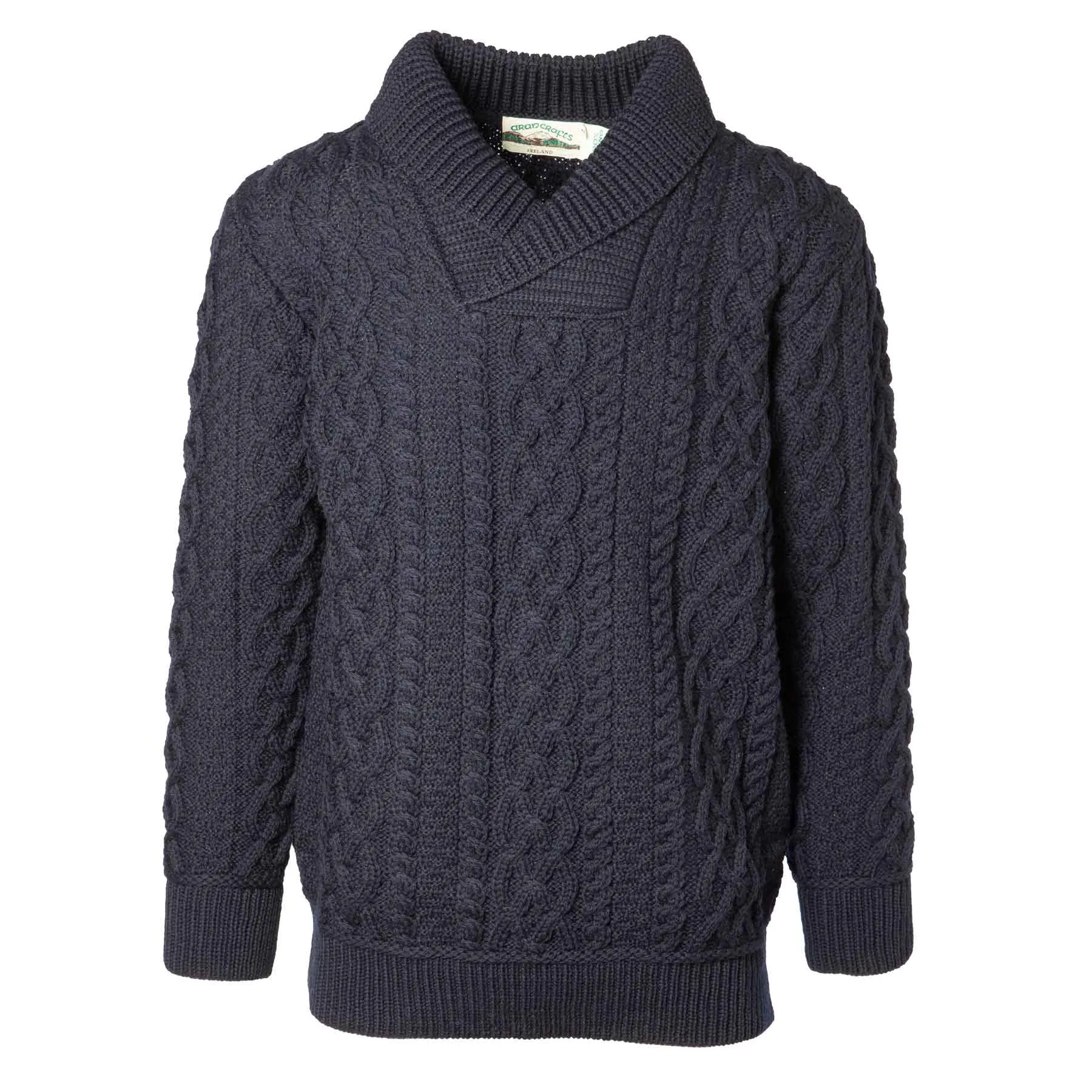 Shawl Collar Aran Knit Sweater- Navy