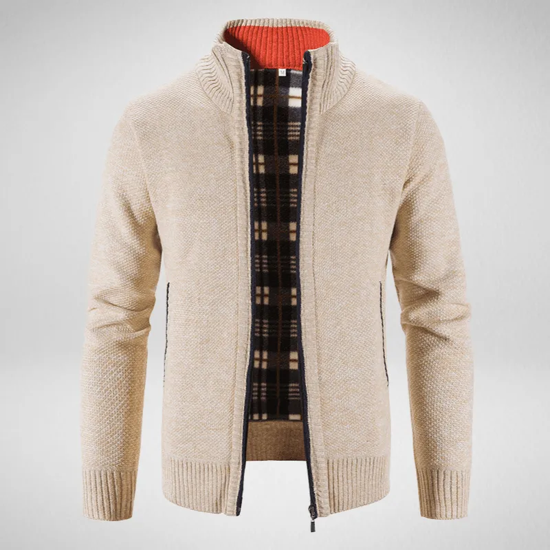 Solid Colour High Collar Zip-Up Wool Sweater